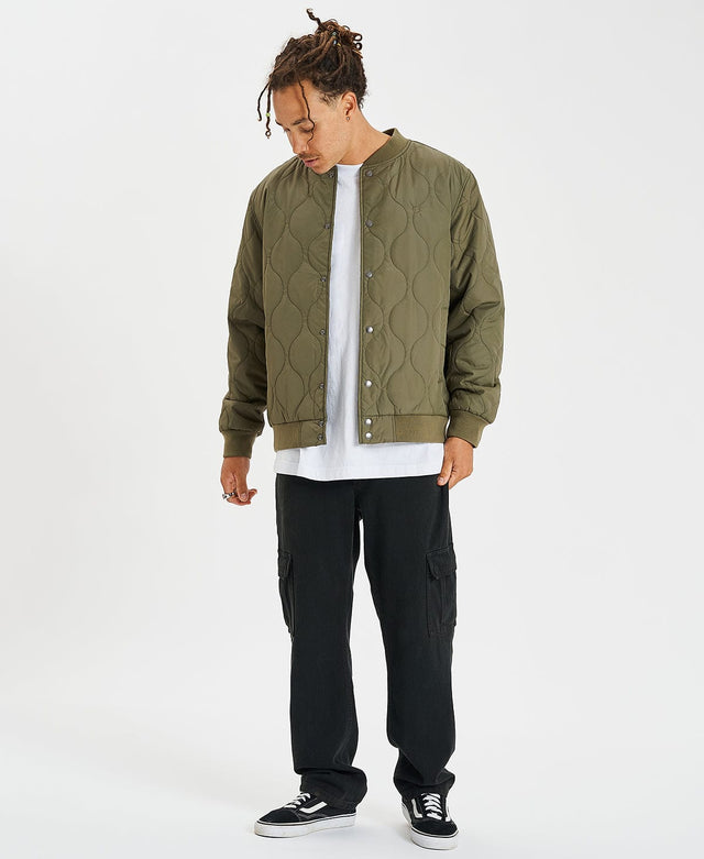 Brixton Dillinger Quilted Bomber Jacket Military Olive Green