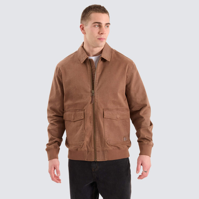 model wears Dillinger Station Jacket Brown Jackets Brown - image 3