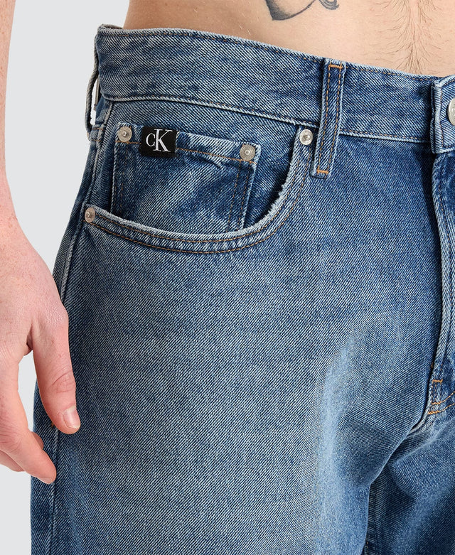 model wears Authentic Straight Denim Jeans Medium Blue Pants Blue - image 6