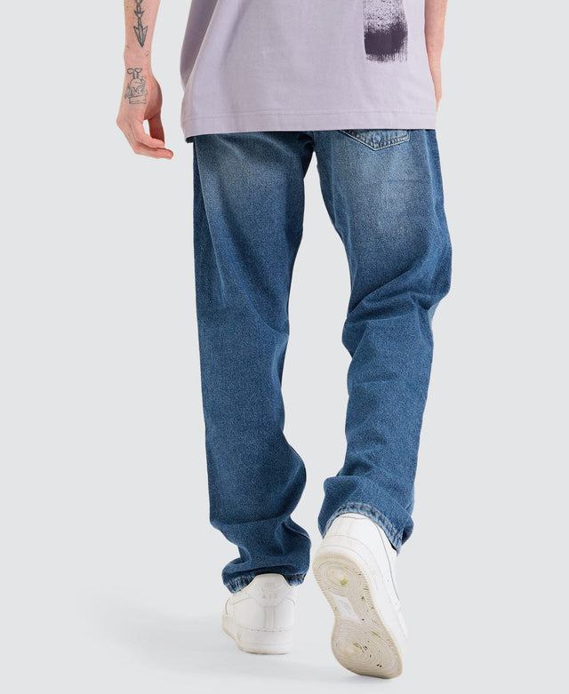 model wears Authentic Straight Denim Jeans Medium Blue Pants Blue - image 2