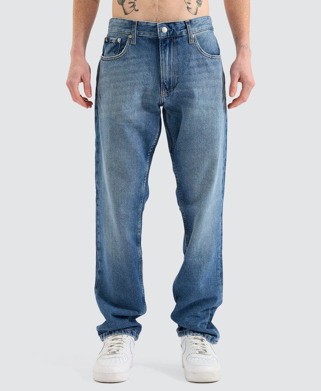 model wears Authentic Straight Denim Jeans Medium Blue Pants Blue - image 5
