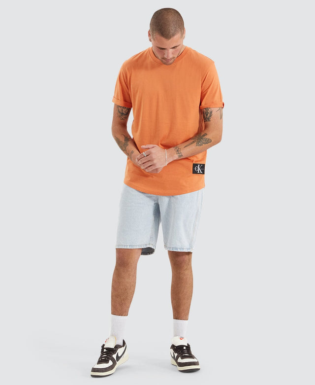 Calvin Klein Badge Turn Up Sleeve T-Shirt Orange