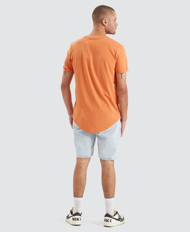 Calvin Klein Badge Turn Up Sleeve T-Shirt Orange
