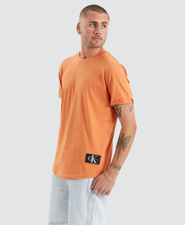 Calvin Klein Badge Turn Up Sleeve T-Shirt Orange