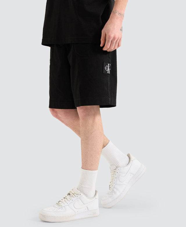 Calvin Klein BELTED WOVEN SHORT - BLACK BLACK