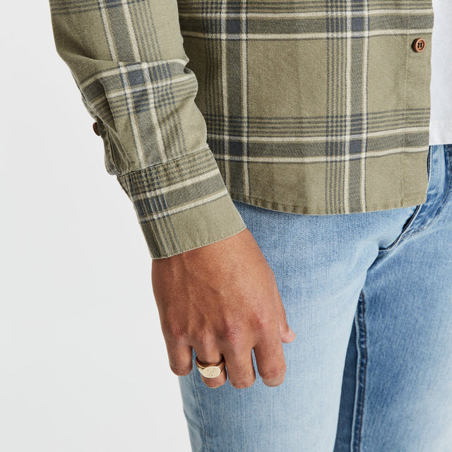 model wears Charge Casual Longsleeve Shirt Asphalt/Sand Check Long Sleeve Shirts Grey - image 2