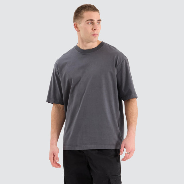 model wears Sheffeild Heavy Oversized Tee Pigment Asphalt T-Shirts Grey - image 1