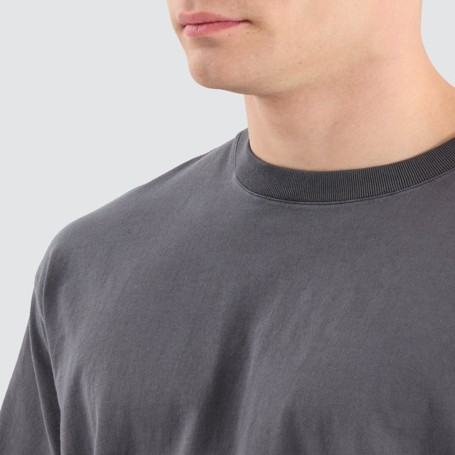 model wears Sheffeild Heavy Oversized Tee Pigment Asphalt T-Shirts Grey - image 2