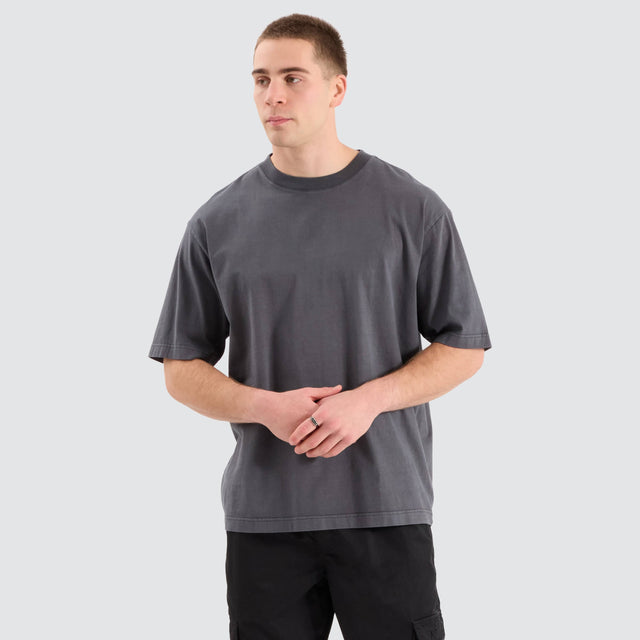 model wears Sheffeild Heavy Oversized Tee Pigment Asphalt T-Shirts Grey - image 3