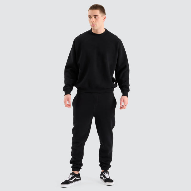 model wears Stanton Heavy Trackpant Jet Black Trackpants Black - image 2