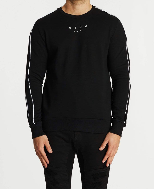 model wears Tennyson Tracksuit Jumper Black/White Fleece Black - image 1