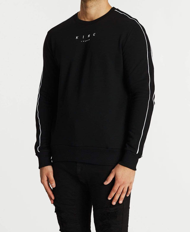 model wears Tennyson Tracksuit Jumper Black/White Fleece Black - image 4