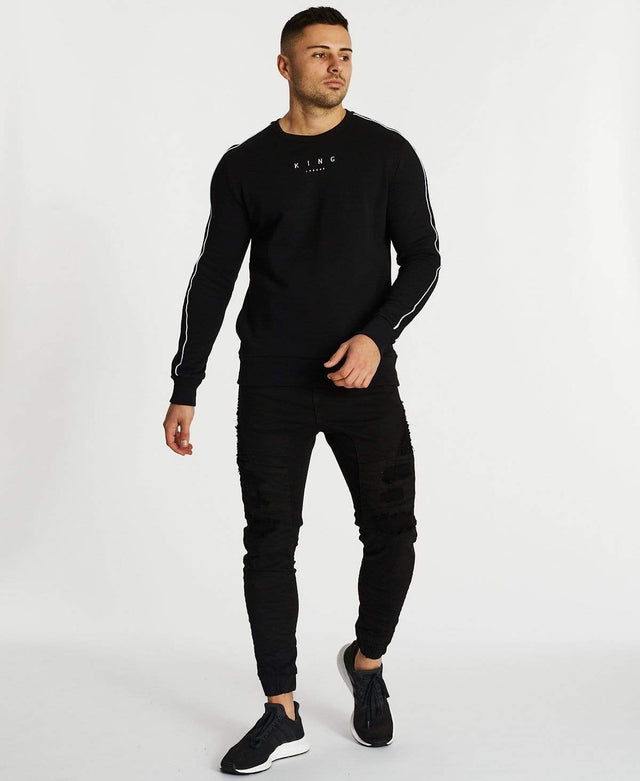 model wears Tennyson Tracksuit Jumper Black/White Fleece Black - image 3