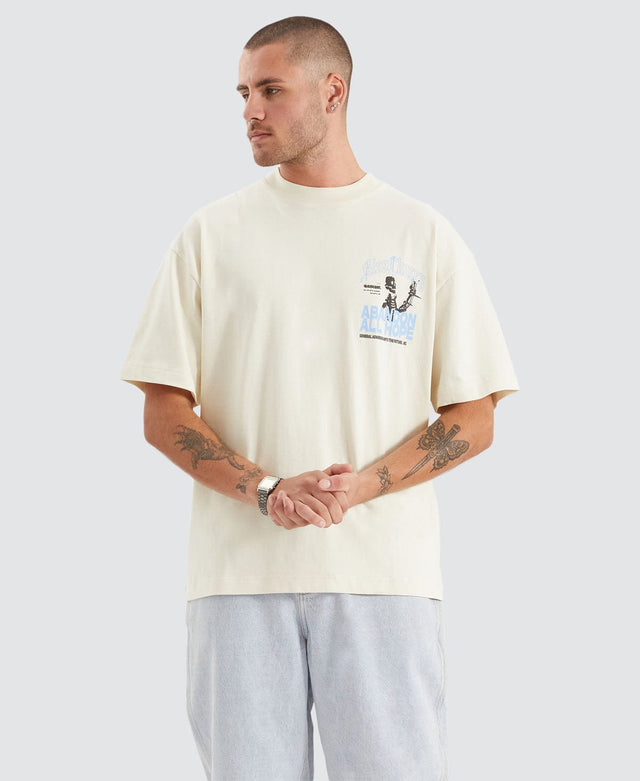 model wears Abandon Heavy Street Fit T-Shirt Tofu Neutral T-Shirts Cream - image 3