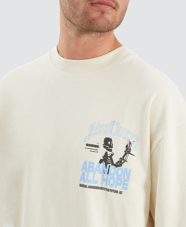 model wears Abandon Heavy Street Fit T-Shirt Tofu Neutral T-Shirts Cream - image 2