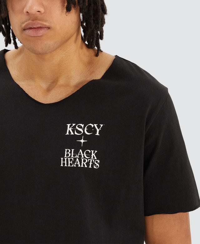 Kiss Chacey Blackheart Dual Curved Raw V-Neck T-Shirt Jet Black