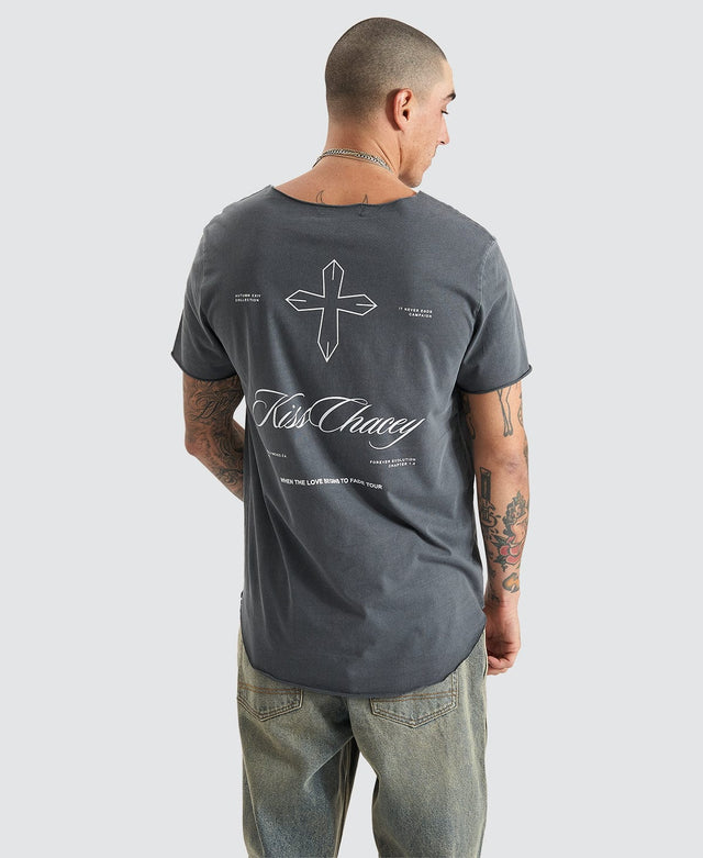 model wears Brushton Dual Curved Raw V-Neck Tee Pigment Asphalt Grey T-Shirts Grey - image 2