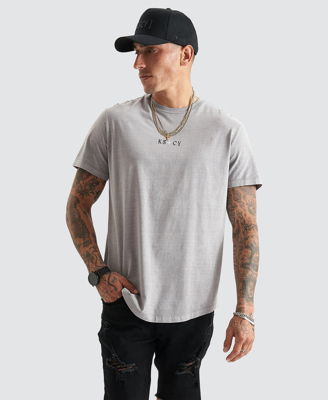 model wears Cadden Dual Curved Tee Pigment Frost Grey T-Shirts Grey - image 1