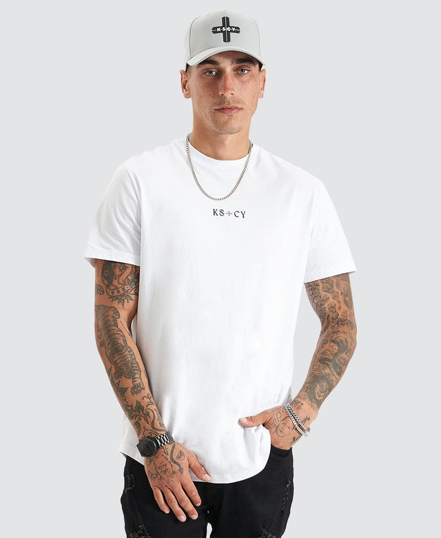 model wears Cadden Dual Curved Tee White T-Shirts White - image 2