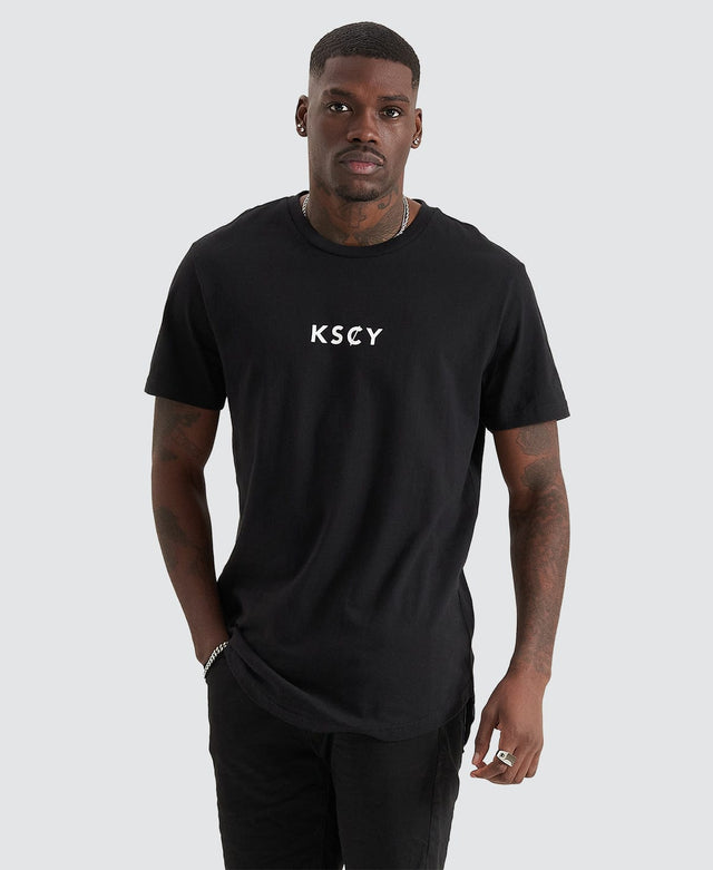 model wears Celestial Dual Curved T-Shirt Jet Black T-Shirts Black - image 2