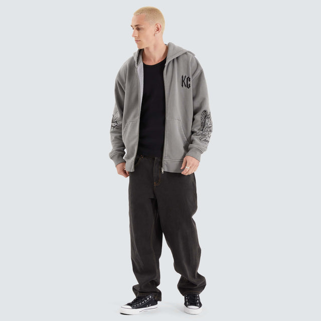 model wears Celestial Heavy Relaxed Hooded Zip Jumper Pigment Frost Grey Hoodies Grey - image 5