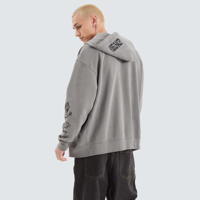 model wears Celestial Heavy Relaxed Hooded Zip Jumper Pigment Frost Grey Hoodies Grey - image 2