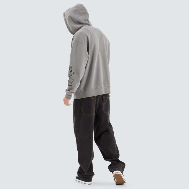 model wears Celestial Heavy Relaxed Hooded Zip Jumper Pigment Frost Grey Hoodies Grey - image 8