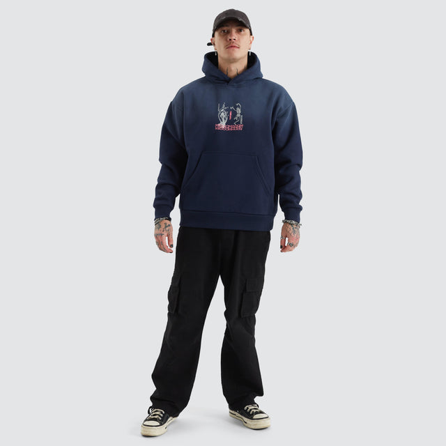 model wears Chaos Sunbleached Heavy Hood Navy Blue Hoodies Blue - image 4