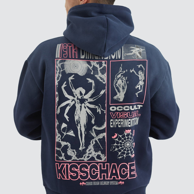 model wears Chaos Sunbleached Heavy Hood Navy Blue Hoodies Blue - image 3
