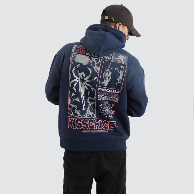 model wears Chaos Sunbleached Heavy Hood Navy Blue Hoodies Blue - image 1