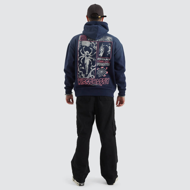 model wears Chaos Sunbleached Heavy Hood Navy Blue Hoodies Blue - image 5