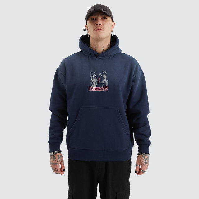 model wears Chaos Sunbleached Heavy Hood Navy Blue Hoodies Blue - image 2