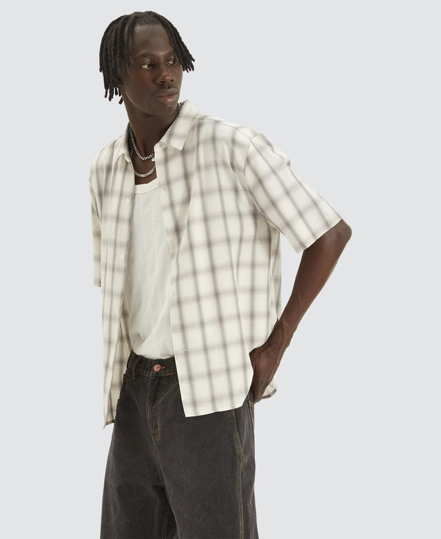 model wears Cobain Skate Shirt Light Grey Check Short Sleeve Shirts Grey - image 1