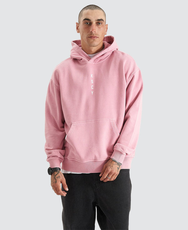 model wears Cochran Relaxed Hooded Sweater Pigment Salmon Hoodies Pink - image 2