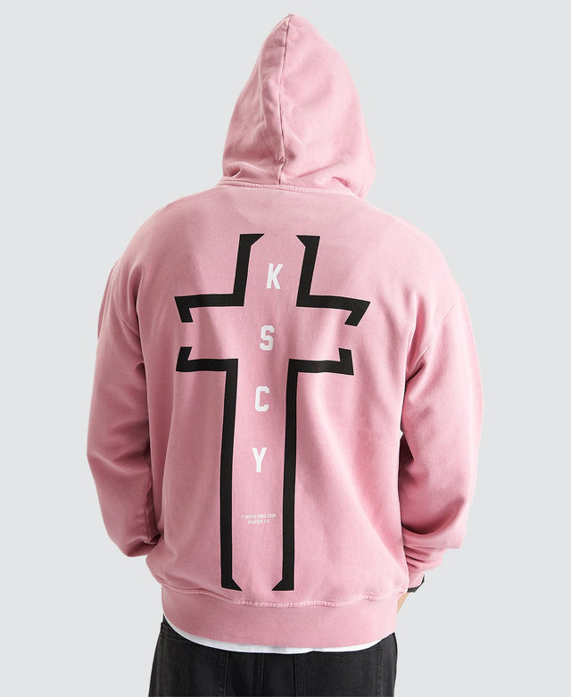 model wears Cochran Relaxed Hooded Sweater Pigment Salmon Hoodies Pink - image 1