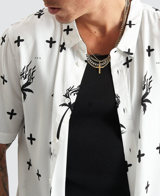 model wears Desert Rose Party Shirt White Short Sleeve Shirts White - image 2