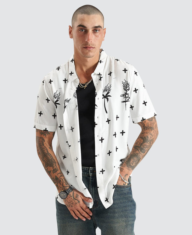 model wears Desert Rose Party Shirt White Short Sleeve Shirts White - image 1