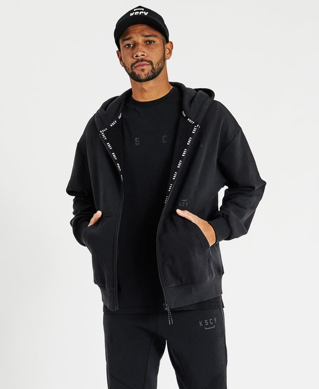 Kiss Chacey Division Zip Through Relaxed Hooded Jacket Jet Black