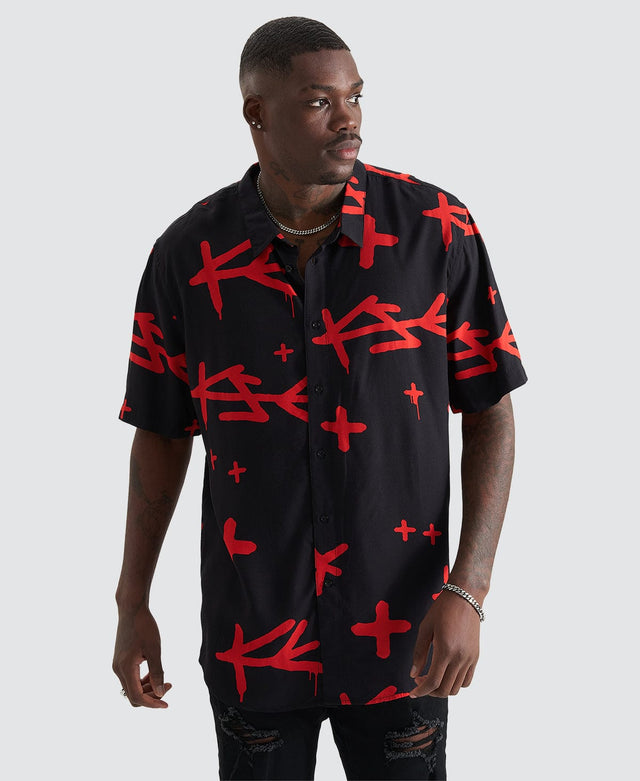 Kiss Chacey Domineer Party Shirt - Black/Red Print Multi Colour