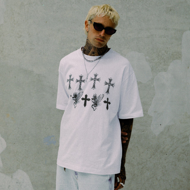 model wears Dominion Heavy Oversized Tee White T-Shirts White - image 2