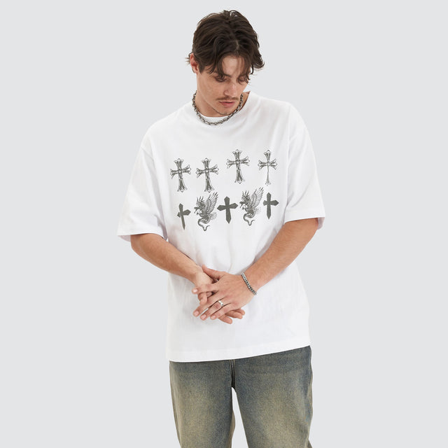 model wears Dominion Heavy Oversized Tee White T-Shirts White - image 7
