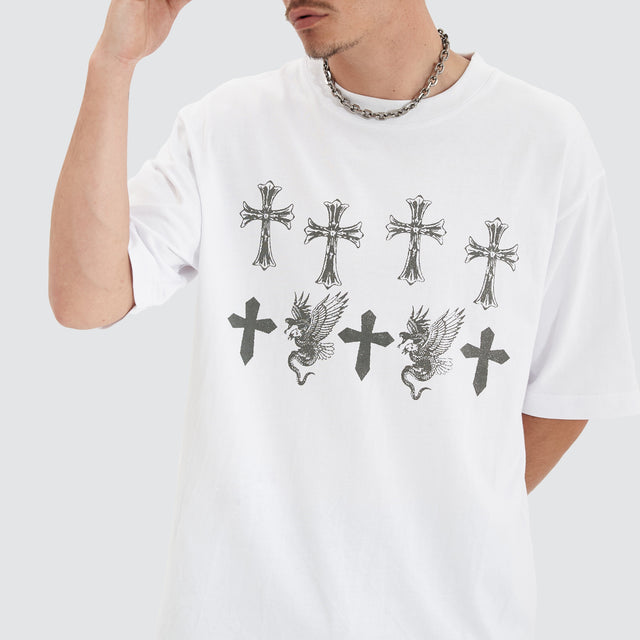 model wears Dominion Heavy Oversized Tee White T-Shirts White - image 4
