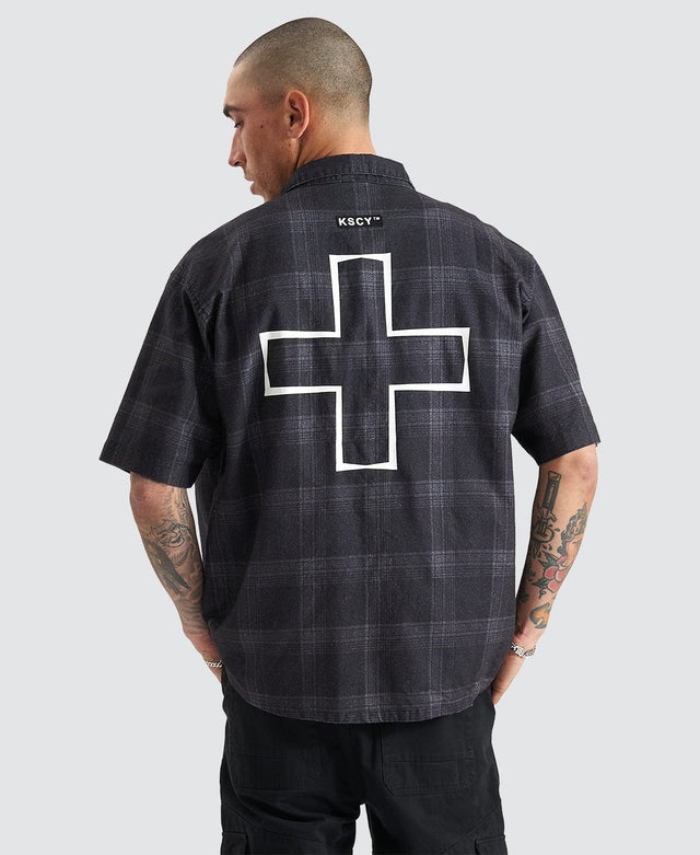 model wears Elysian Oversized SS Resort Shirt Black/Charcoal Short Sleeve Shirts Black - image 1