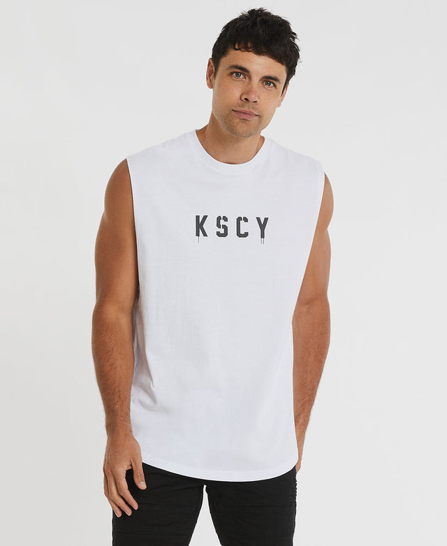 model wears Empire Muscle Optical White Muscle Tees White - image 2