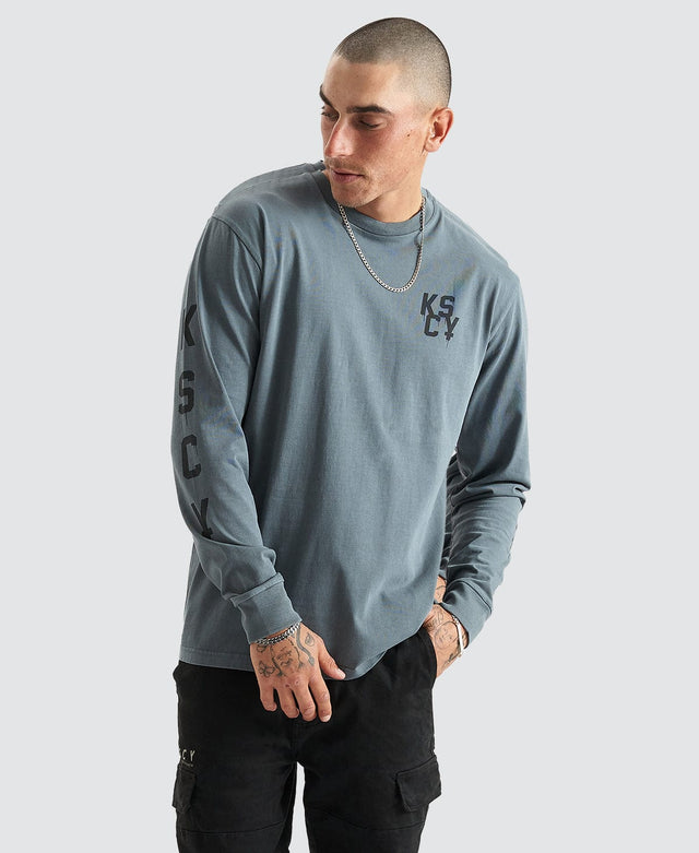 model wears Ever And Done Relaxed Longsleeve Tee Pigment Stormy Weather Longsleeve T-Shirts Teal - image 1