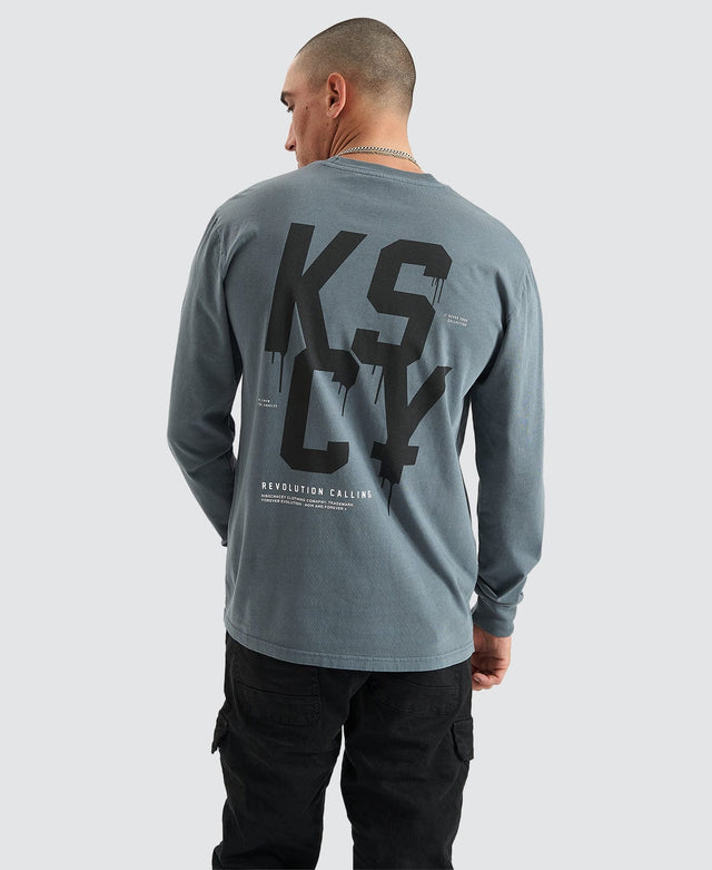 model wears Ever And Done Relaxed Longsleeve Tee Pigment Stormy Weather Longsleeve T-Shirts Teal - image 2