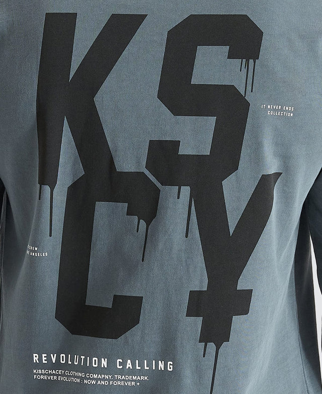 Kiss Chacey Ever And Done Relaxed Ls Tee - Pigment Stormy Weather BLUE