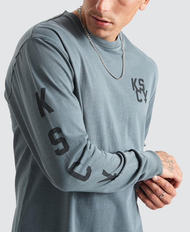 Kiss Chacey Ever And Done Relaxed Ls Tee - Pigment Stormy Weather BLUE