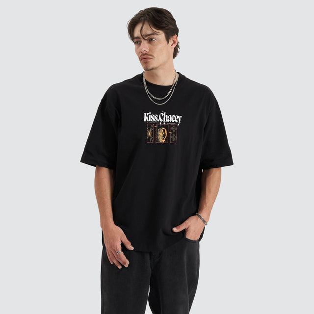 model wears Framed Game Heavy Oversized Tee Jet Black T-Shirts Black - image 1