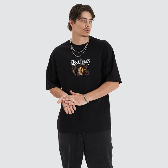 model wears Framed Game Heavy Oversized Tee Jet Black T-Shirts Black - image 4